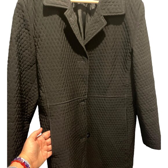 Gallery Womens Quilted Black Trench Coat Button-Front  Size L - Picture 12 of 13